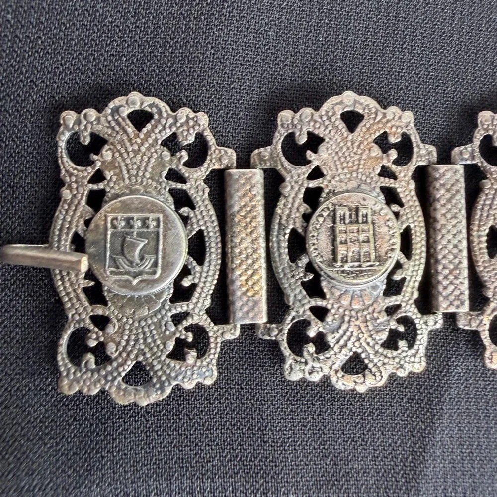 Vintage Paris France Souvenir Panel Bracelet Eiffel Tower Notre Dame Silver Tone